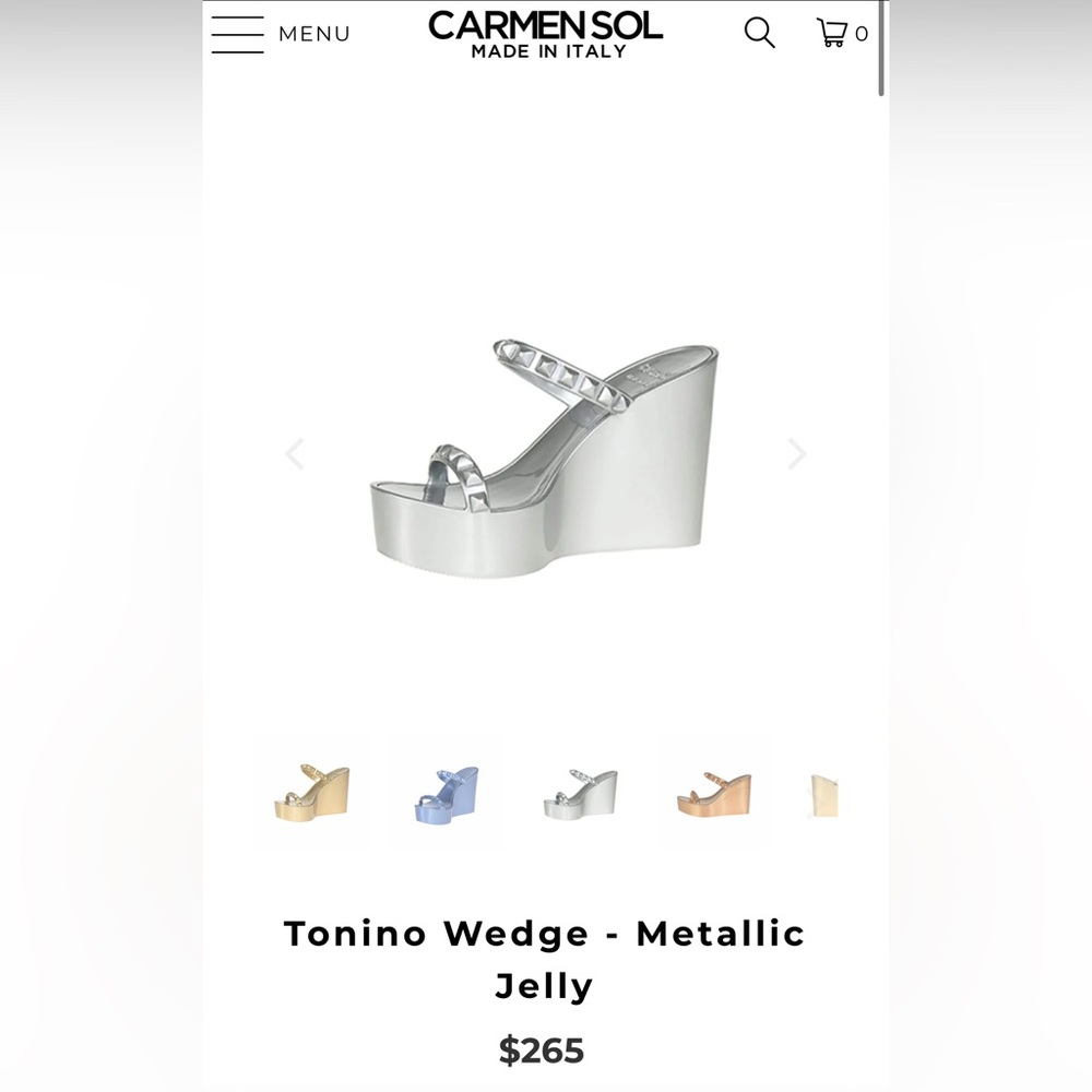 CARMEN SOL - Tonino Wedge - Metallic Jelly Sandal - Silver - Sz 9 (EU 39). New